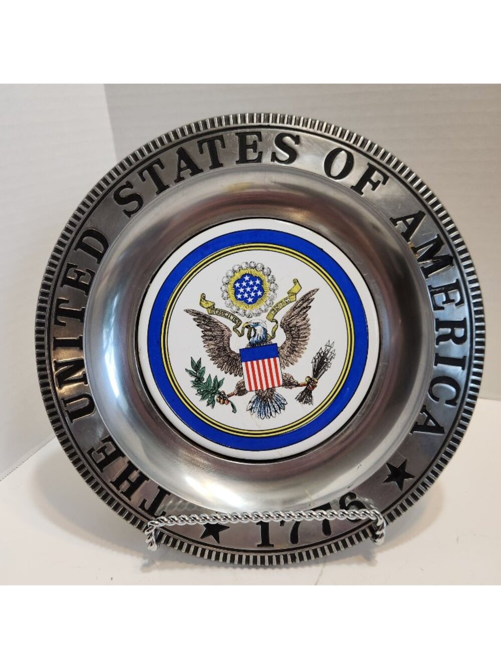 Decorative 1776 United States Of America Plate Design Pewter Wall Hanging READ